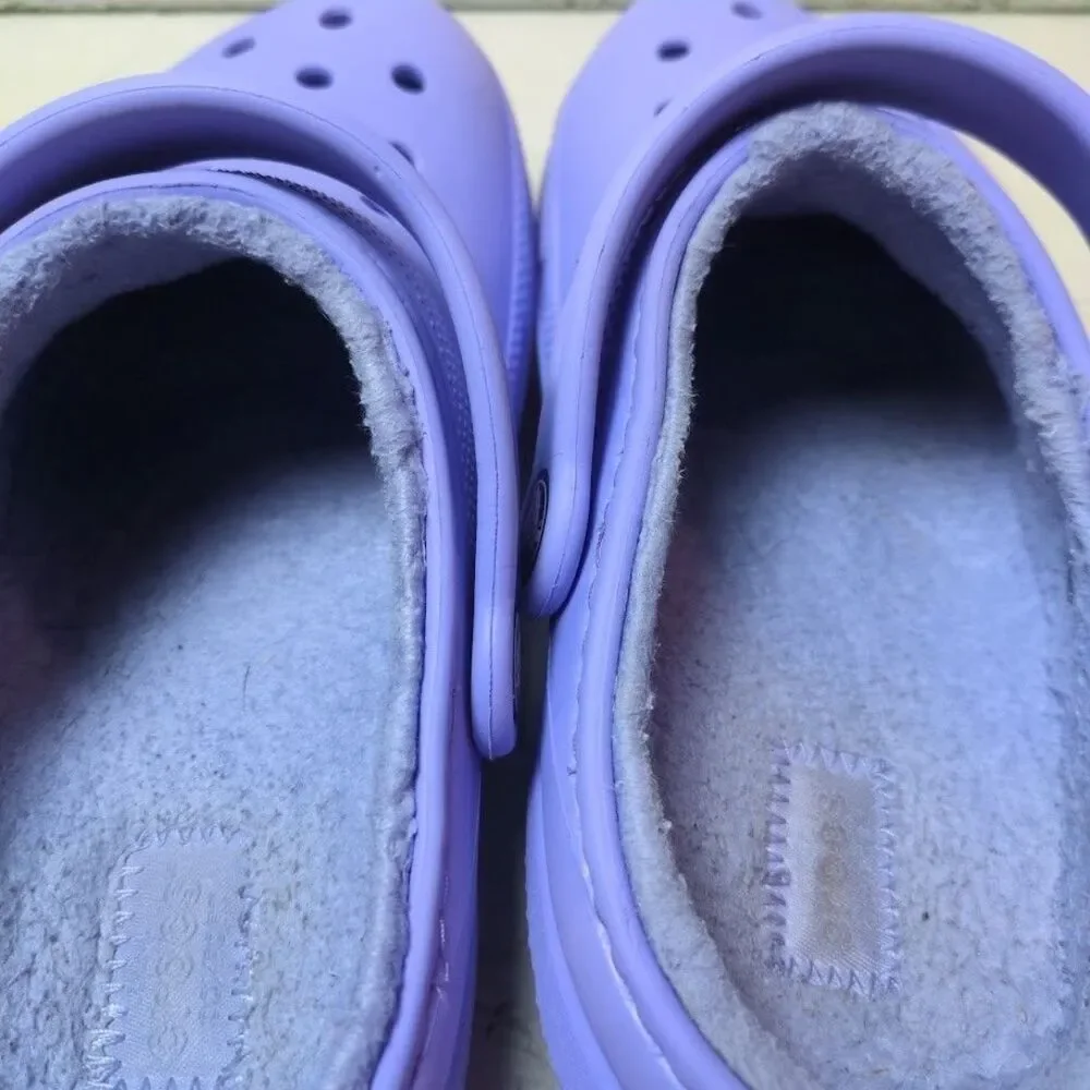 Crocs Classic Lined Clogs Youth Sz J 3 Purple Gray Rubber Slip On Shoes